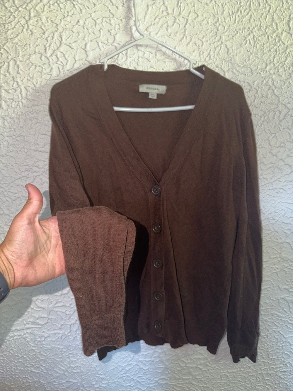 Merona Chocolate Brown V-Neck Button Front Cardigan Sweater XXL